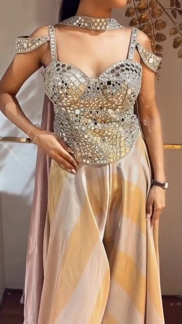 Mirror-work corset with a satin drape skirt